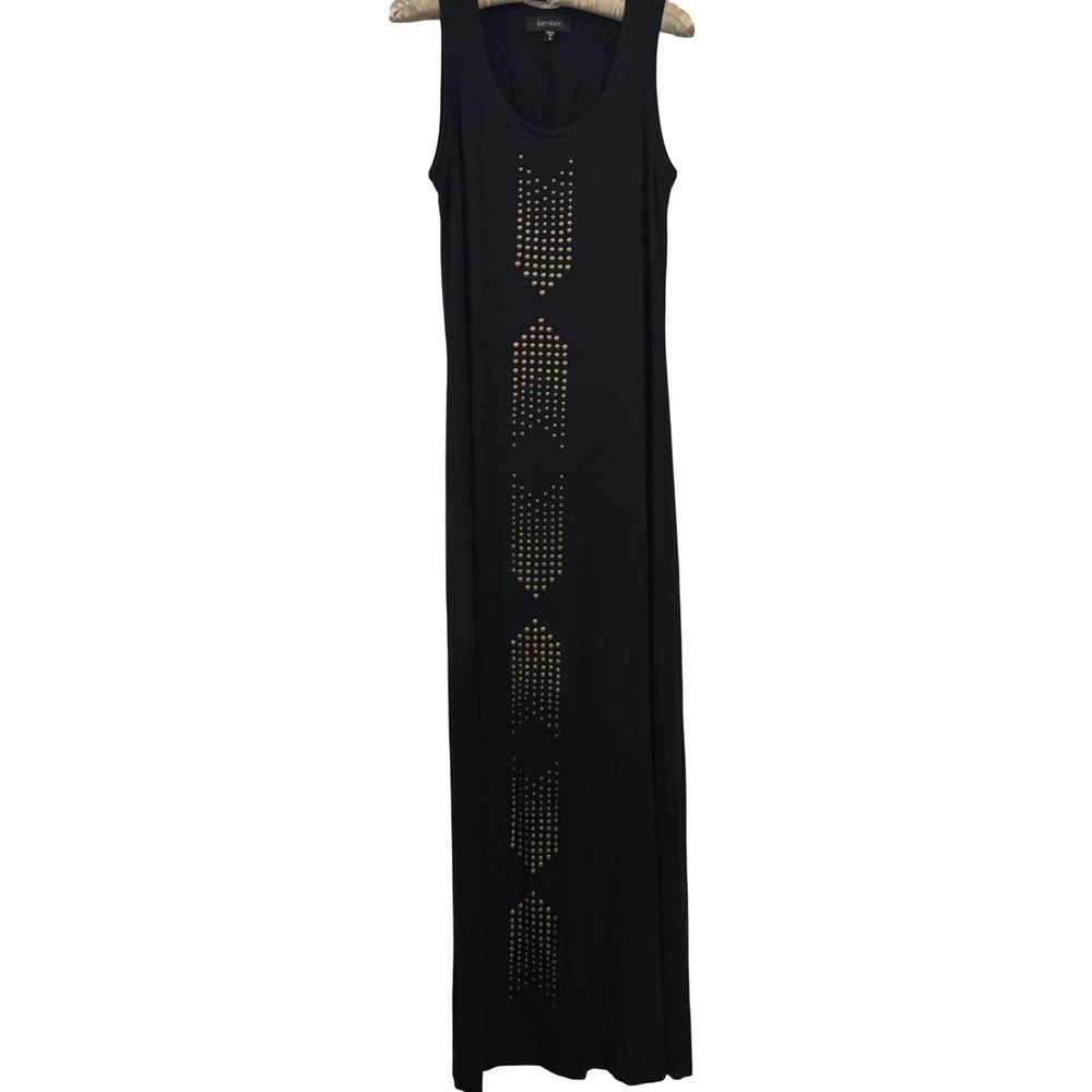 Karen Kane Black Studded Sleeveless Maxi Dress Gold Studs 2L94660 Size M